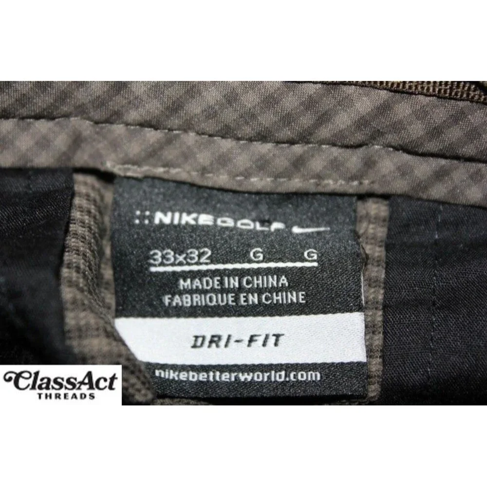 Nike Golf Pants Mens Brown Checked Dri-Fit Tour Performance Stretch 33 X 32